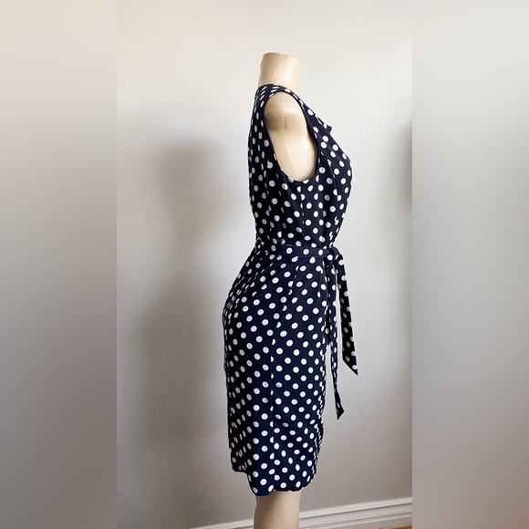 Jones New York Polka Dot Sleeveless Sheath Dress Navy Career Nautical Preppy 8 - Picture 3 of 11